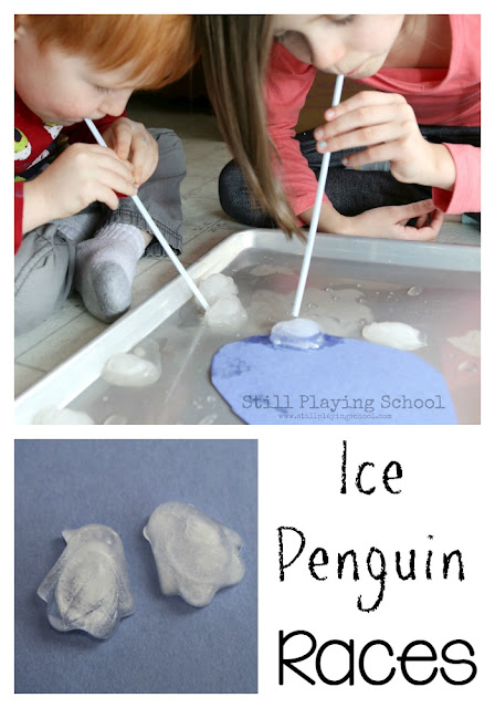 Penguin Ice Races for kids are great oral sensory practice and fine motor work too!