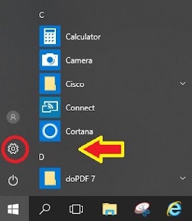 Lokasi tombol setting pada Windows 10