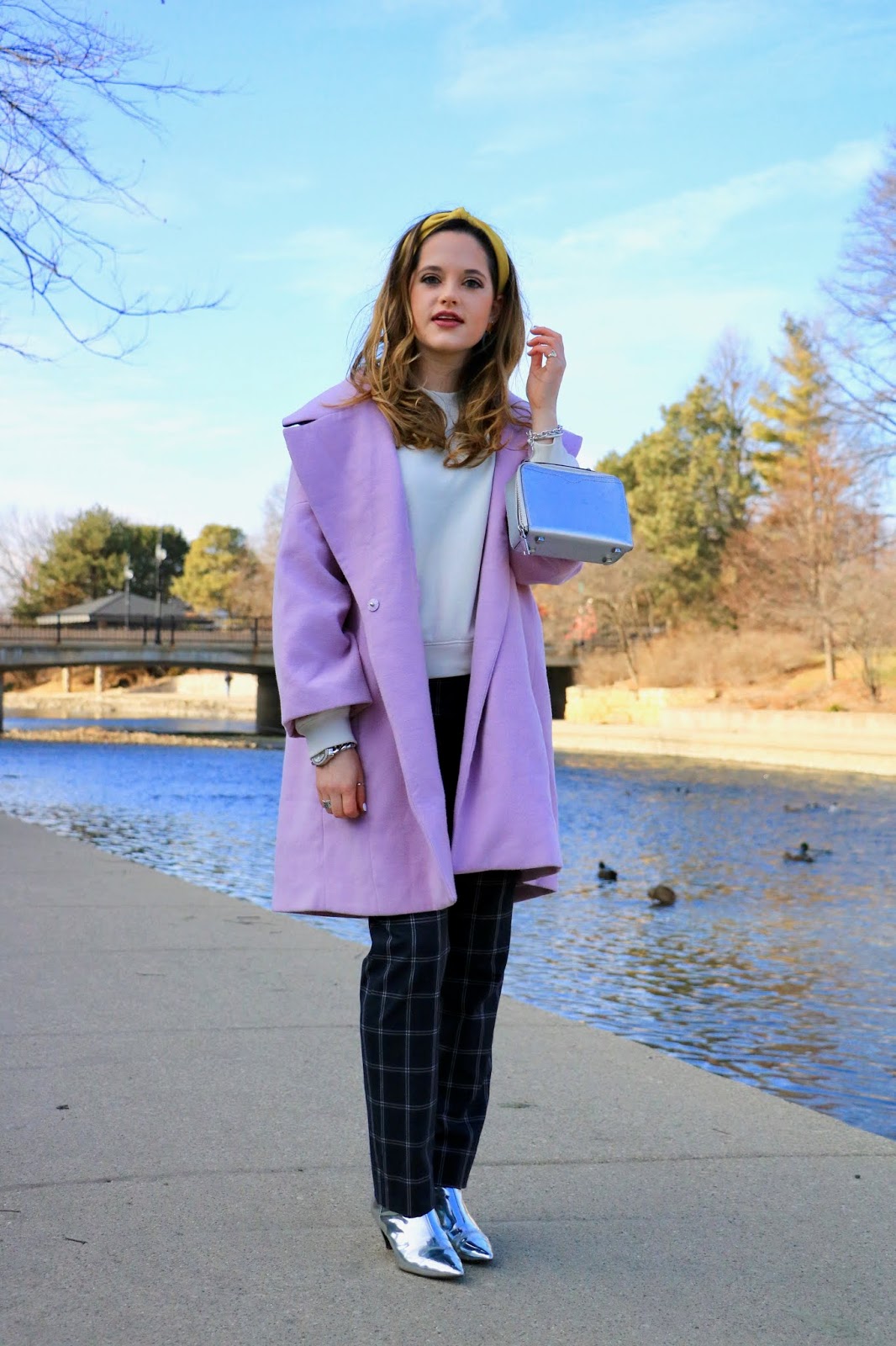 Nyc fashion blogger Kathleen Harper's purple coat outfit ideas