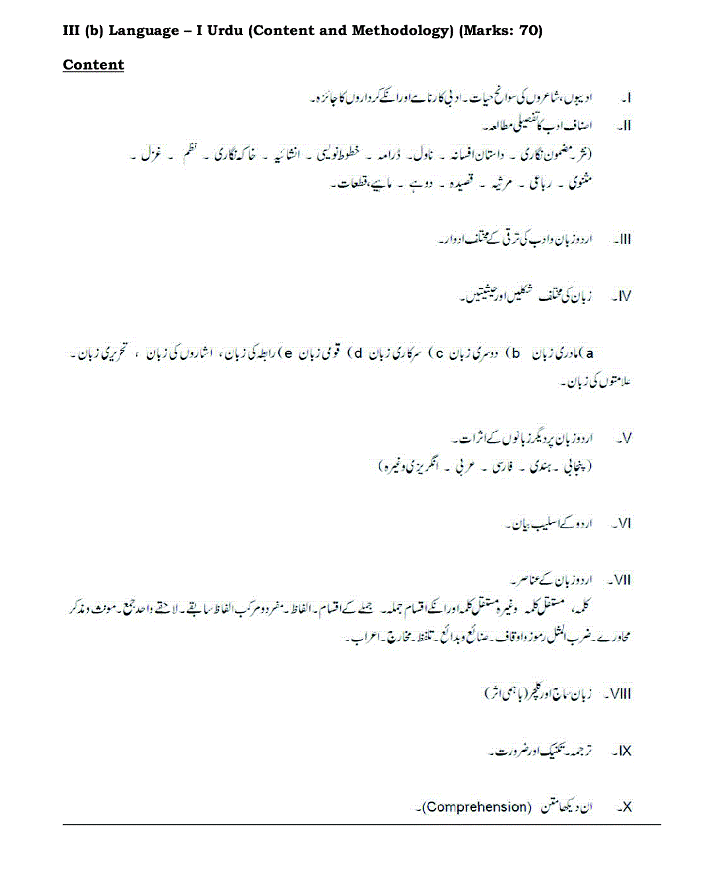 SA Urdu Syllabus