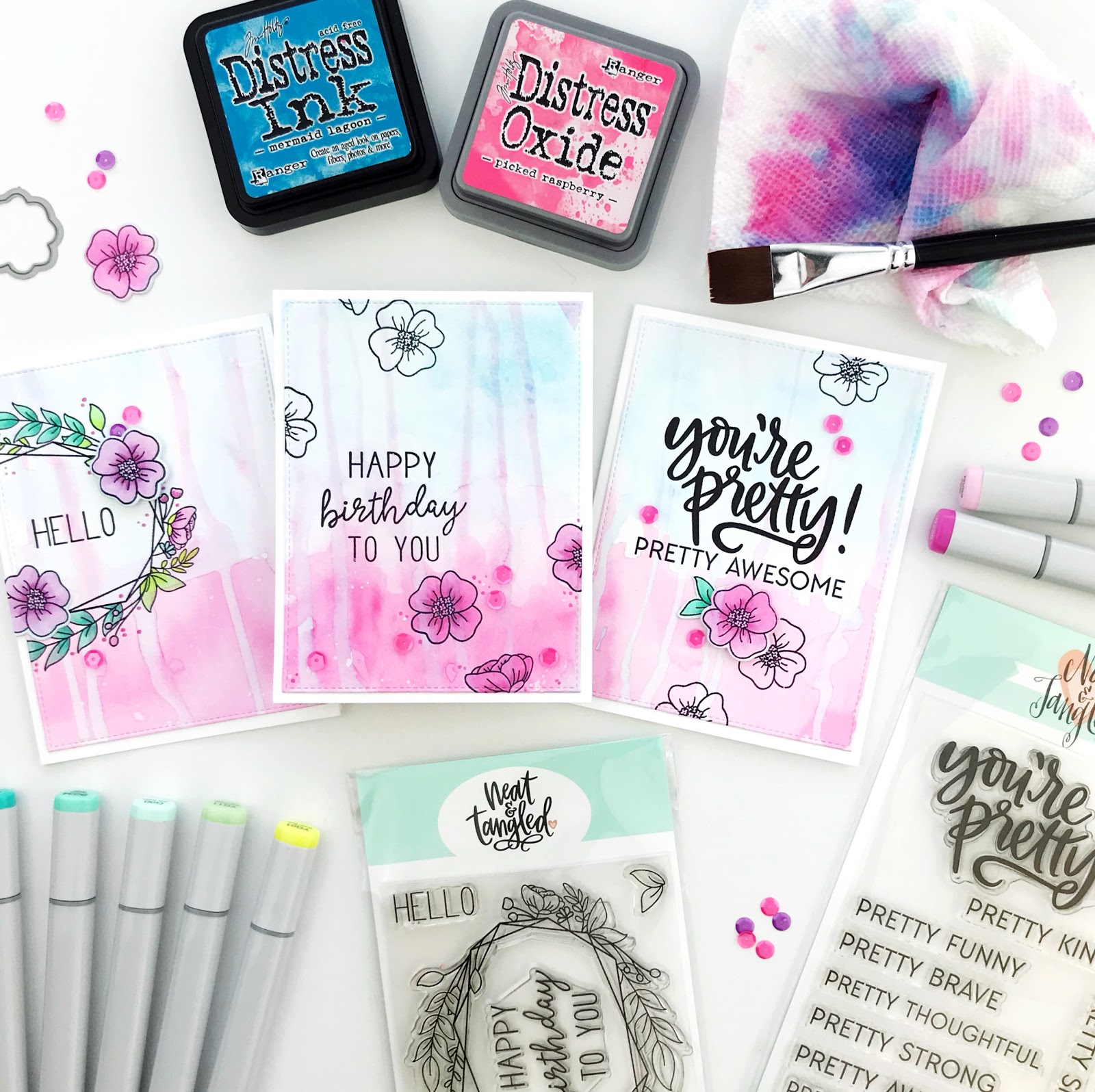 carly tee watercolors, copic markers and neat & tangled