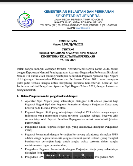 Lowongan CPNS Kementerian Kelautan dan Perikanan Tahun 2021 - REKRUTMEN