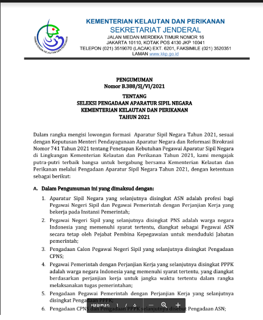 Lowongan CPNS Kementerian Kelautan dan Perikanan Tahun 2021 - REKRUTMEN