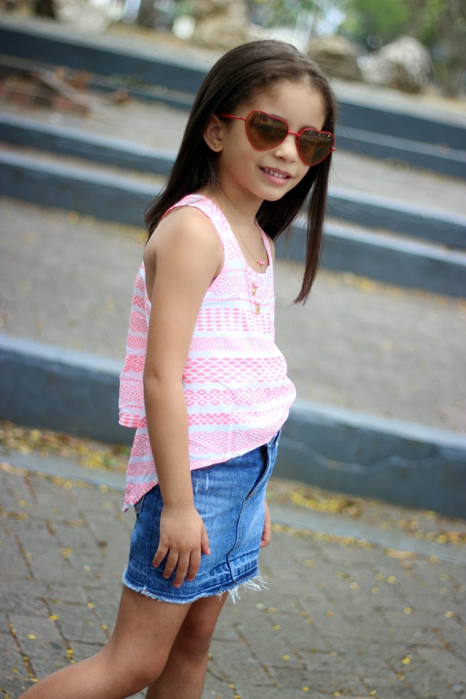 Denim Skirt and Neon Top | Anyelina Guzman