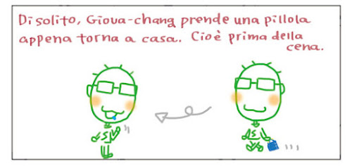 Di solito, Giova-chang prende una pillola appena torna a casa. Cioe’ prima della cena.