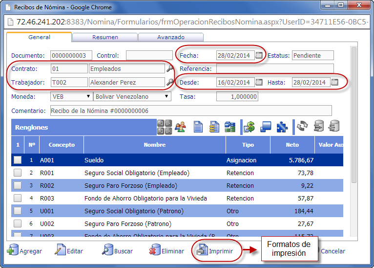 Recibo de Nómina Generado - Parte 1 - eFactory Nómina Web sistema de nomina, nomina web, nomina cloud, software de nomina, nomina en la nube, nomina cloud computing
