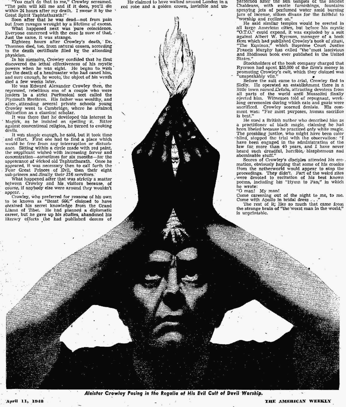 Aleister Crowley Newspaper Headlines, 1910 1948