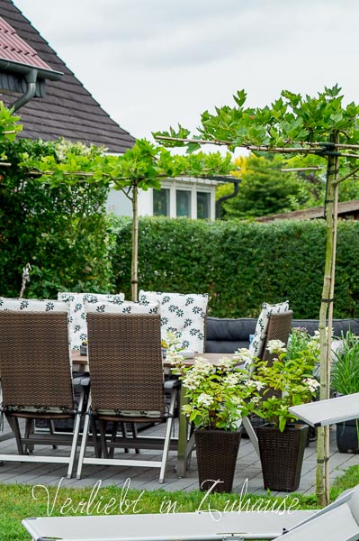 Lieblingsecke Outdoor : Gestaltung der Terrasse mit Platanen und Lounge im Garten