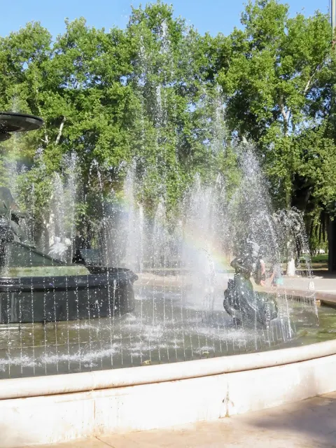Fountain (with rainbow) in General San Martín  Park in Mendoza, Argentina