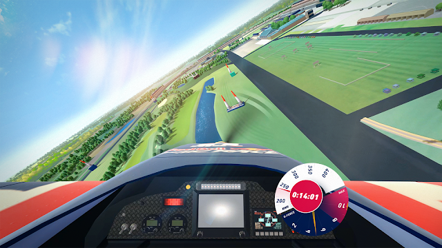 Ausblick aus einem Flieger auf die animierte Red Bull Strecke.