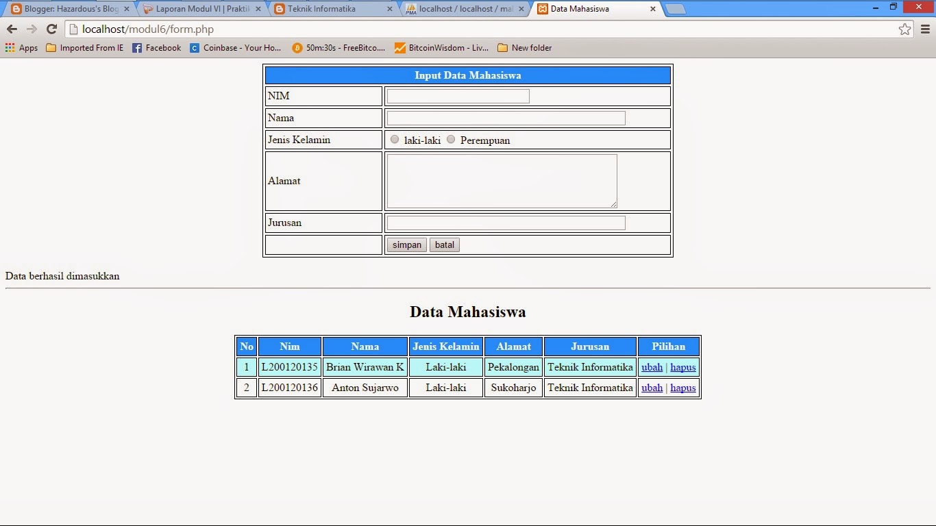 Hazardous's Blog ! ! !: Laporan Praktikum PWL 6