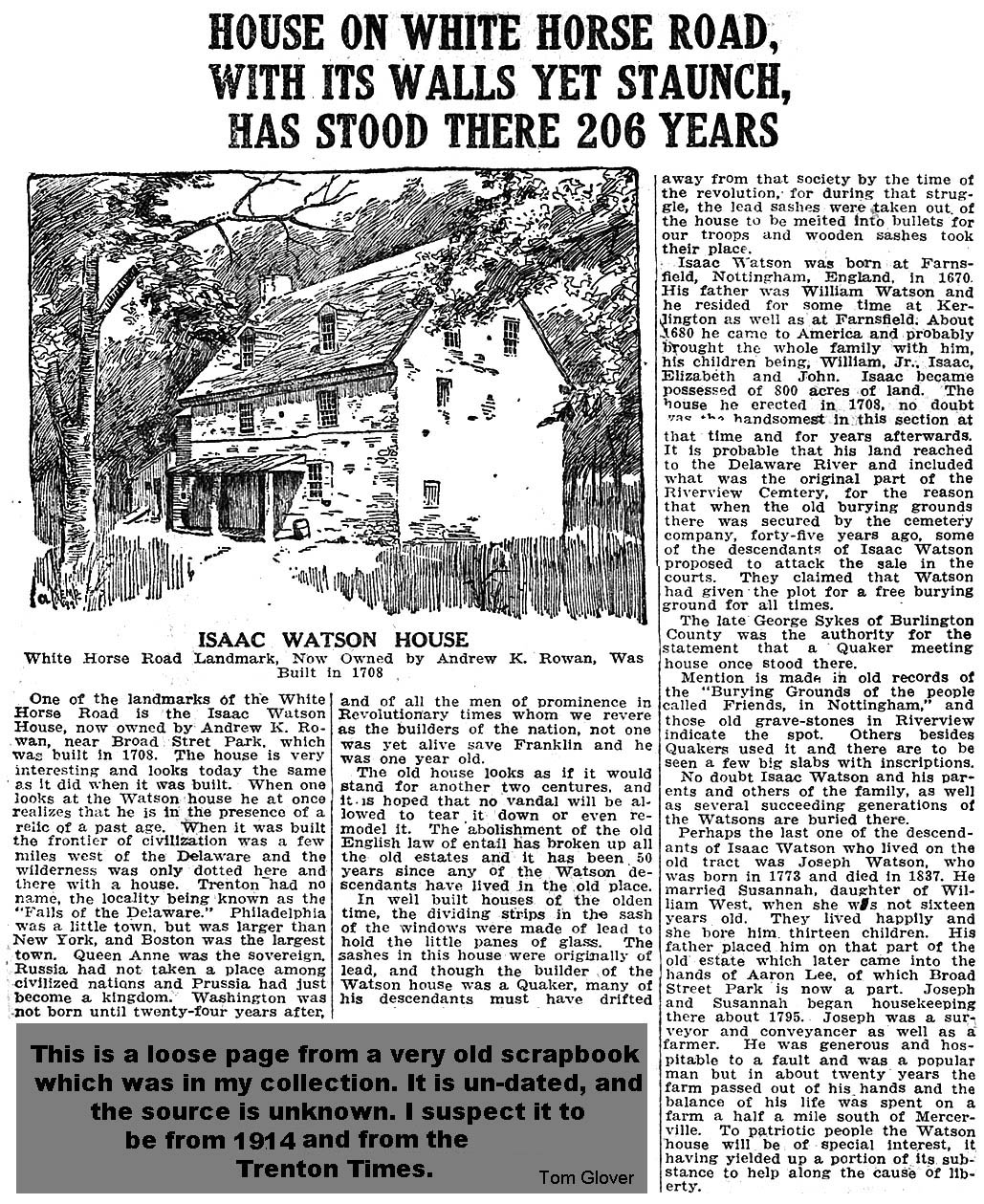 TOM GLOVER'S HAMILTON LIBRARY SCRAPBOOK LOCAL HISTORY WITH A PERSONAL