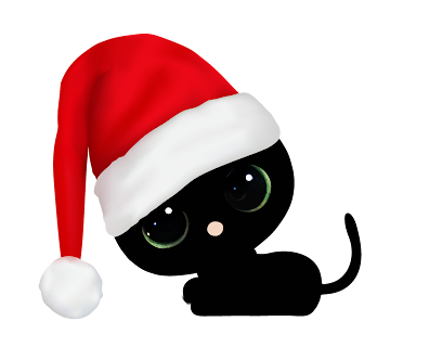 black cat in droopy santa hat