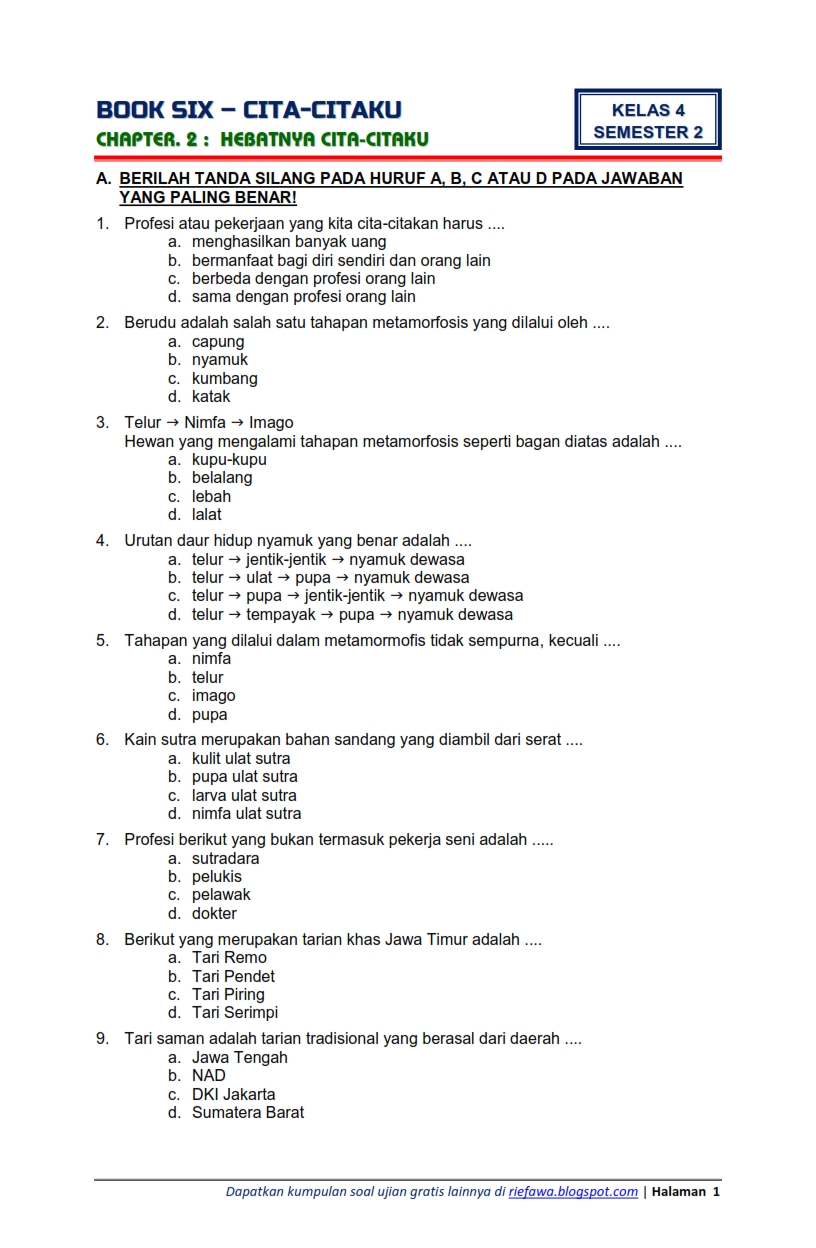 Soal Sbdp Tema 2 Kelas 6