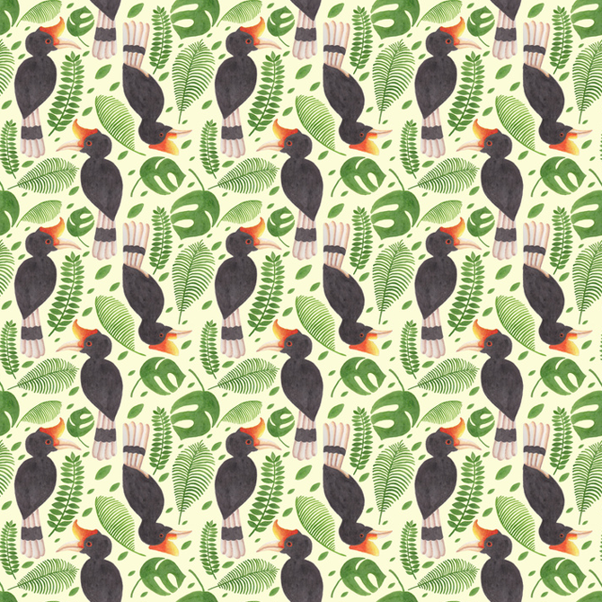 the tropical hornbill pattern haidi shabrina illustration