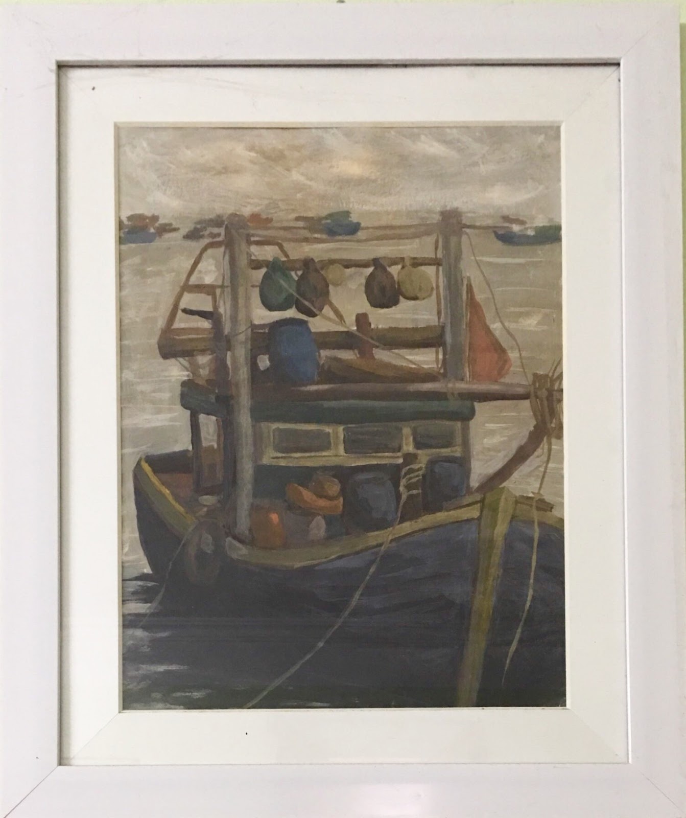 Thuyền chờ - tranh bột màu