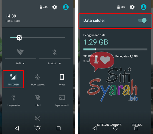 mengaktifkan sambungan data seluler android