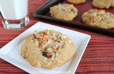 coconut, white chocolate, and chocolate chunk cookies