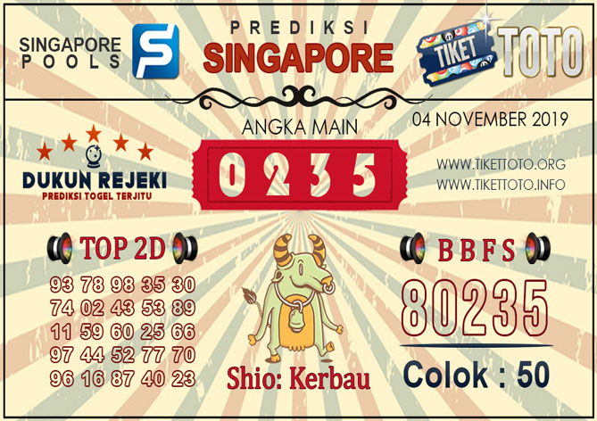 Prediksi Togel SINGAPORE TIKETTOTO 04 NOVEMBER 2019