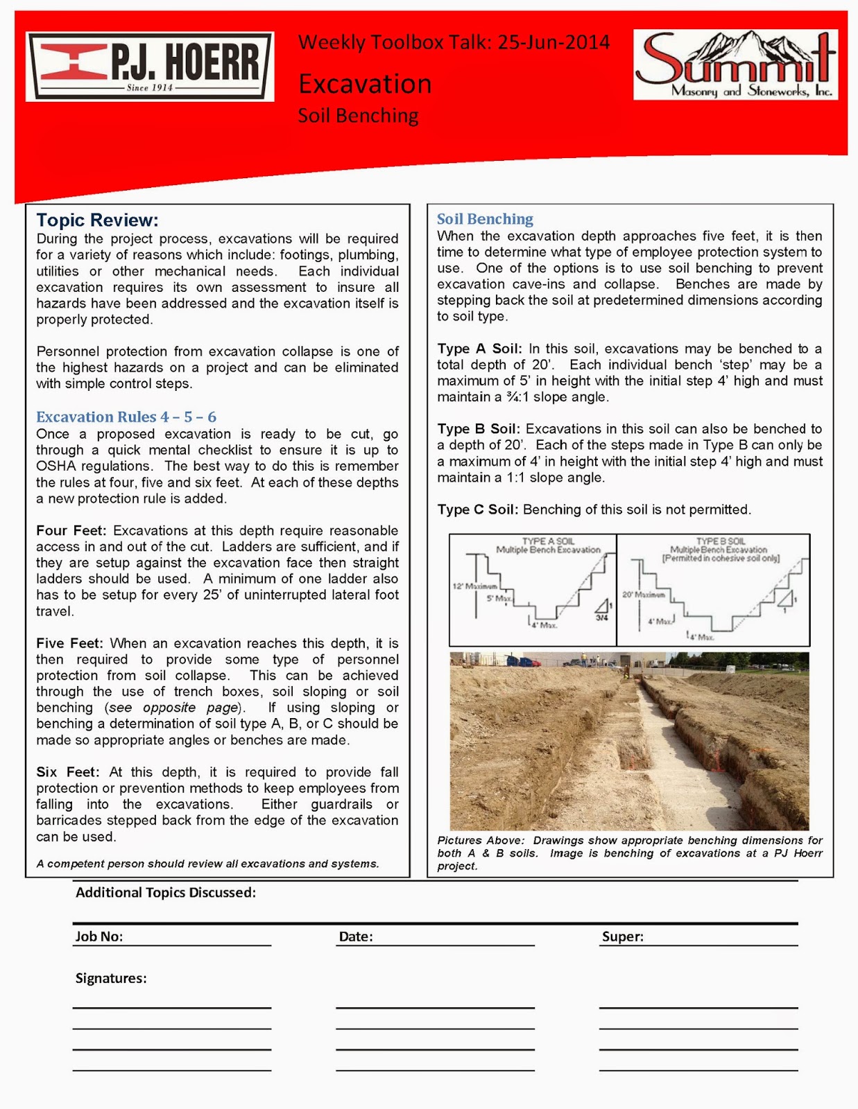 P.J. Hoerr, Inc. P.J. Hoerr & Summit Masonry Weekly Toolbox Talk