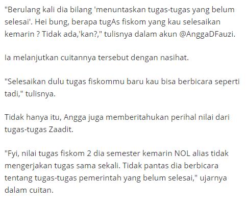 Kerasnya Pro dan Kontra, Atas Diungkapnya Nilai Kuliah Zadit Ternyata Nol