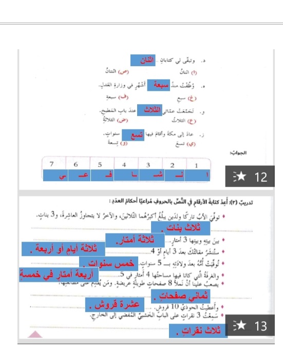 حل درس العدد والمعدود في اللغة العربية للصف السابع الفصل الثاني