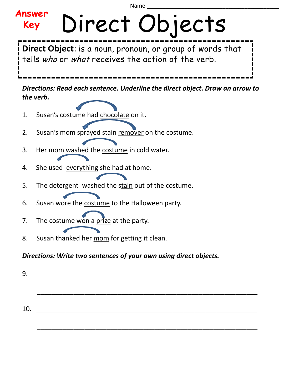 Direct And Indirect Objects Worksheets With Answers Pdf