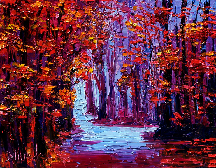 Landscape Fall Trees Art Painting, Impressionist Painter Landscape