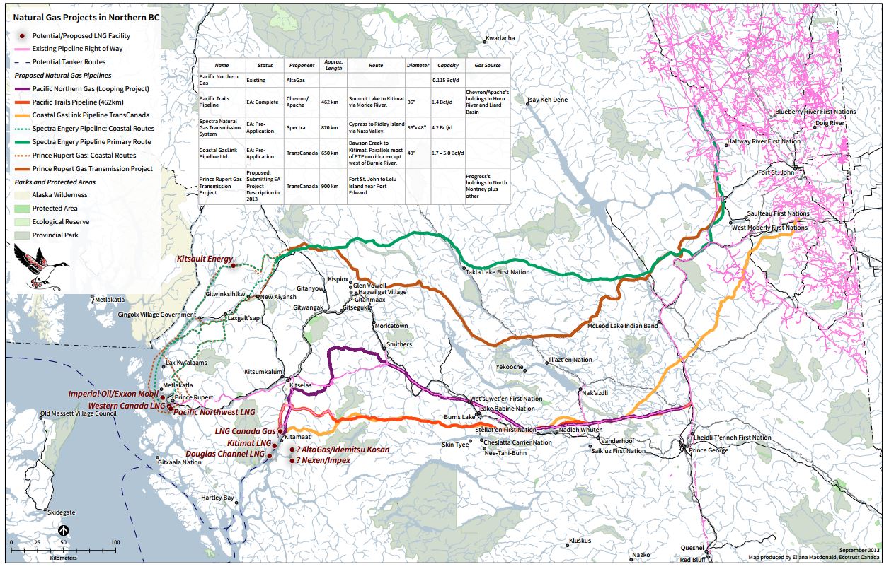 BC Iconoclast Map of the five proposed natural gas pipelines in northern BC