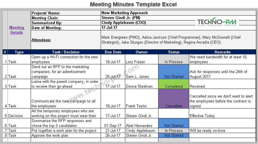 project meeting minutes template excel