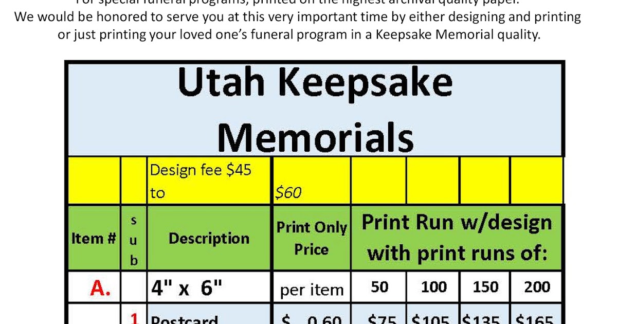 Keepsake Memorials Pricing