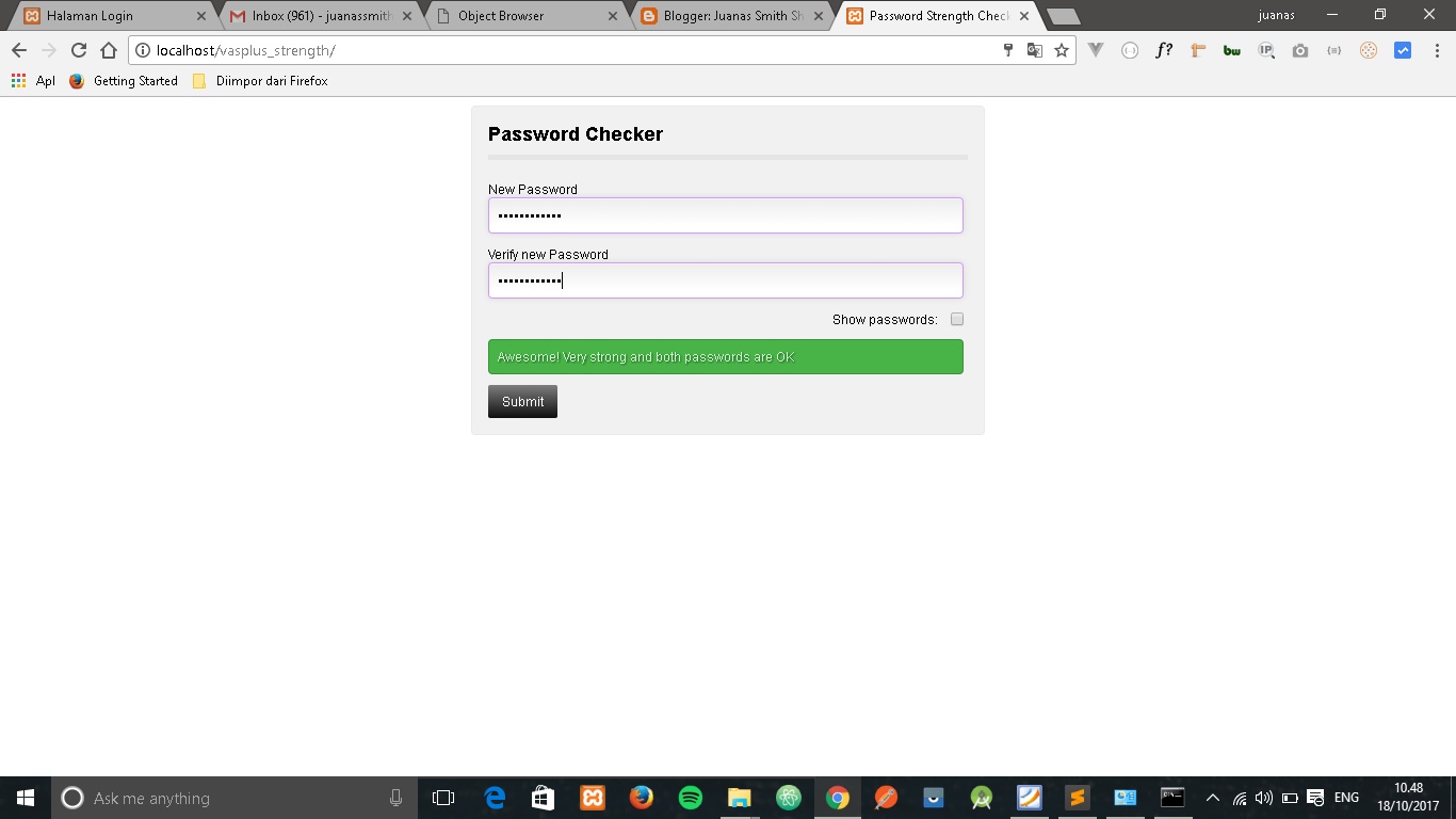 Password Checker. New password check js. Setting up Windows os accounts and checking password strength. Password check failed