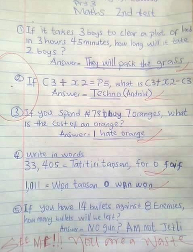 student solve equation in math test