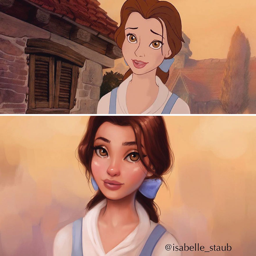 #3 Belle, Beauty And The Beast - llustrator Repaints Disney Princesses In Her Unique Style #3 Belle, Beauty And The Beast - llustrator Repaints Disney Princesses In Her Unique Style