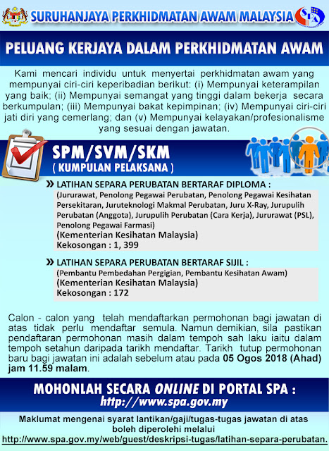 Permohonan Jawatan Kosong Latihan Separa Perubatan 2018