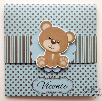 convite artesanal aniversário infantil ursinho urso poá marrom azul menino 1 aninho delicado bebê