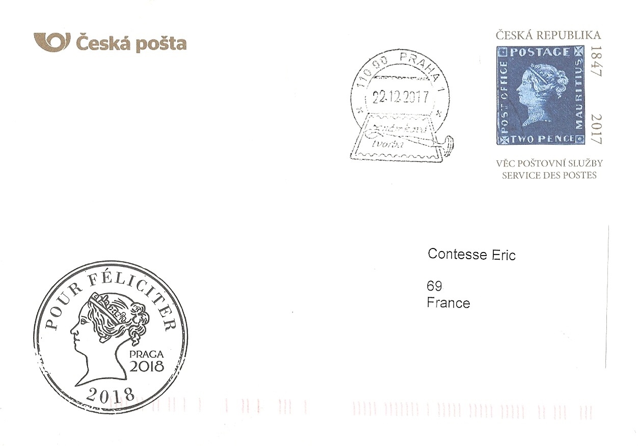 Mon Blog Timbré "PF 2018" prepaid envelope and card received from