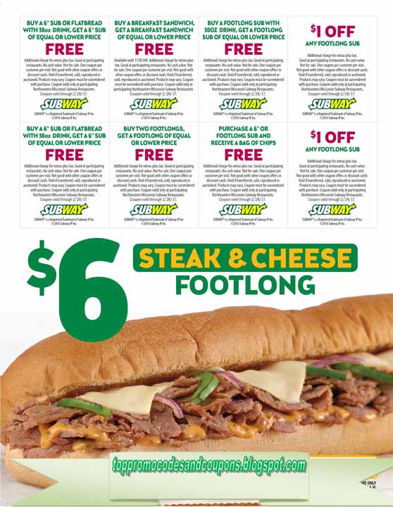 Free Promo Codes and Coupons 2023: Subway Coupons