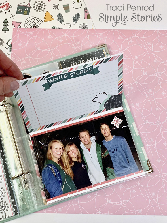 Freezin' Season Winter Scrapbook Album Page with flipping element for photos