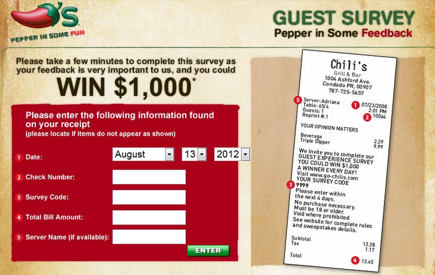 Win Chili's 1000 Cash Prize