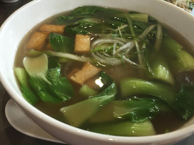 Veggie Pho at Pho An is full of bok choy, onions, fried tofu and more veggies!