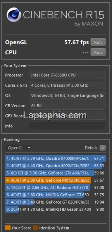 Benchmark Cinebench R15 OpenGL Asus VivoBook S430UN
