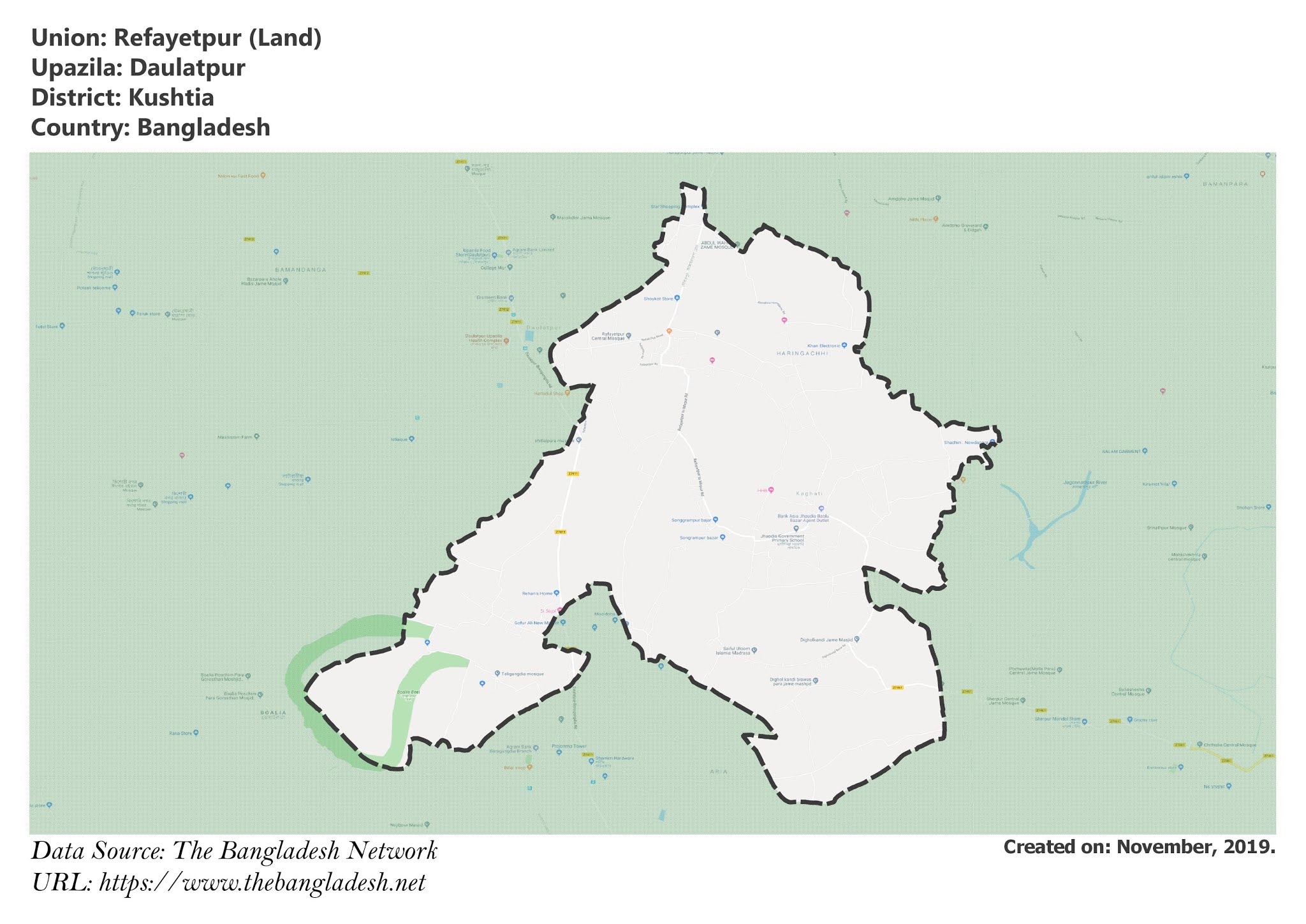 Map of Refayetpur of Kushtia, Bangladesh.