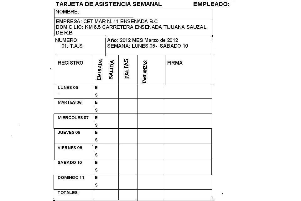 Lizbeth Méndez TARJETA DE ASISTENCIA SEMANAL