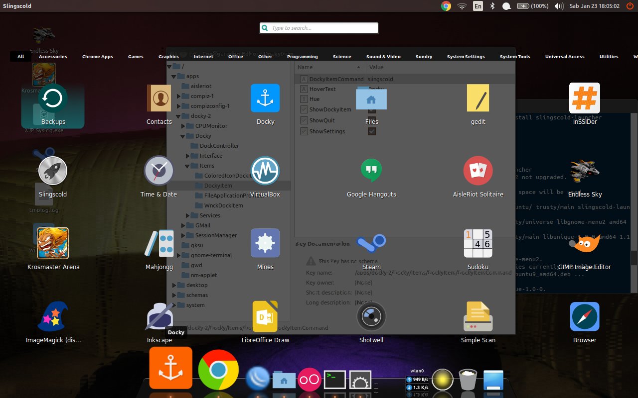 Memasang Launcer Slingscold Sebagai Start Menu Pada Docky di Linux, Tested Ubuntu 14.04 LTS