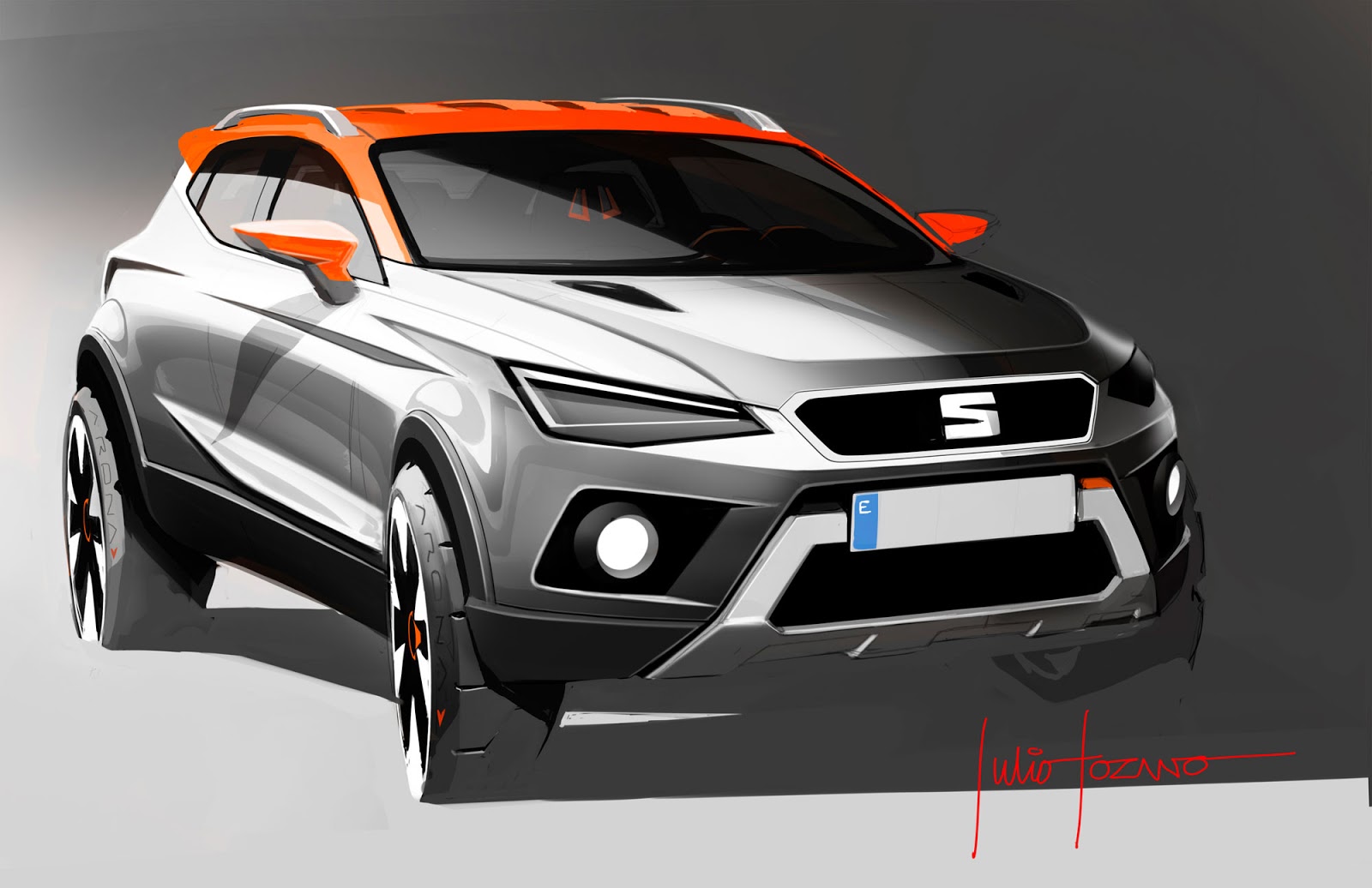 Seat Arona sketch by Julio Lozano showing the front grille