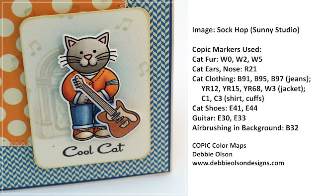 Sunny Studio Stamps: Sock Hop Cool Cat Guitar Card by Debbie Olson.