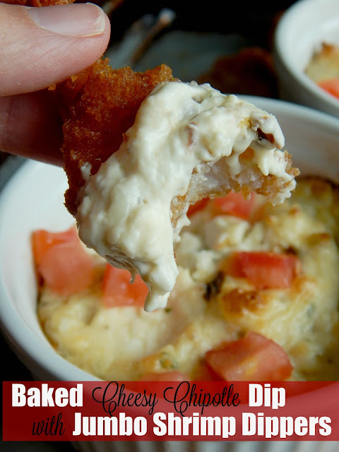 baked cheesy chipotle dip with jumbo shrimp dippers (sweetandsavoryfood.com)
