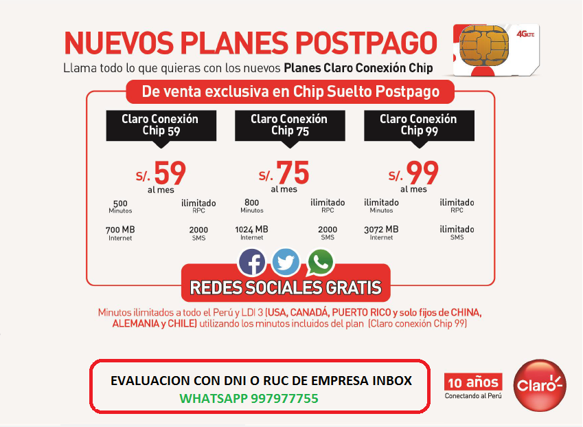 CLARO EN LINEA LIMA NUEVOS PLANES CLARO SOLO CHIP