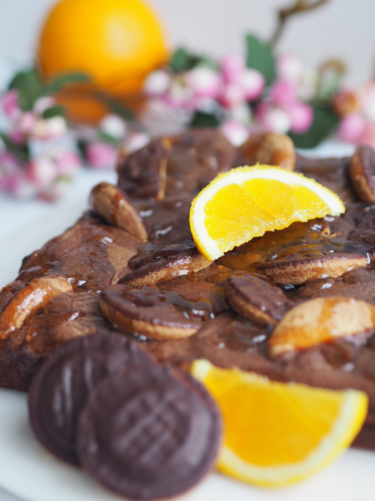 Recipe | Jaffa Cake Brownies Close up with Orange